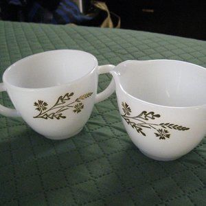 Federal Glass Meadow Gold Sugar Bowl & Creamer